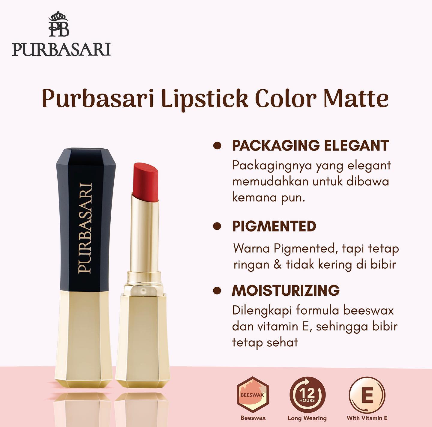 Purbasari Lipstick Color Matte 90 Crystal | 2,6 g