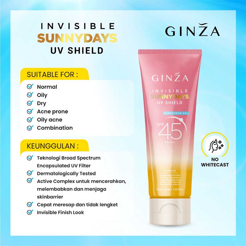 Ginza Invisible SunnyDays UV Shield Sunscreen Gel SPF 45 PA+++ | 30ml