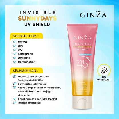 Ginza Invisible SunnyDays UV Shield Sunscreen Gel SPF 45 PA+++ | 30ml