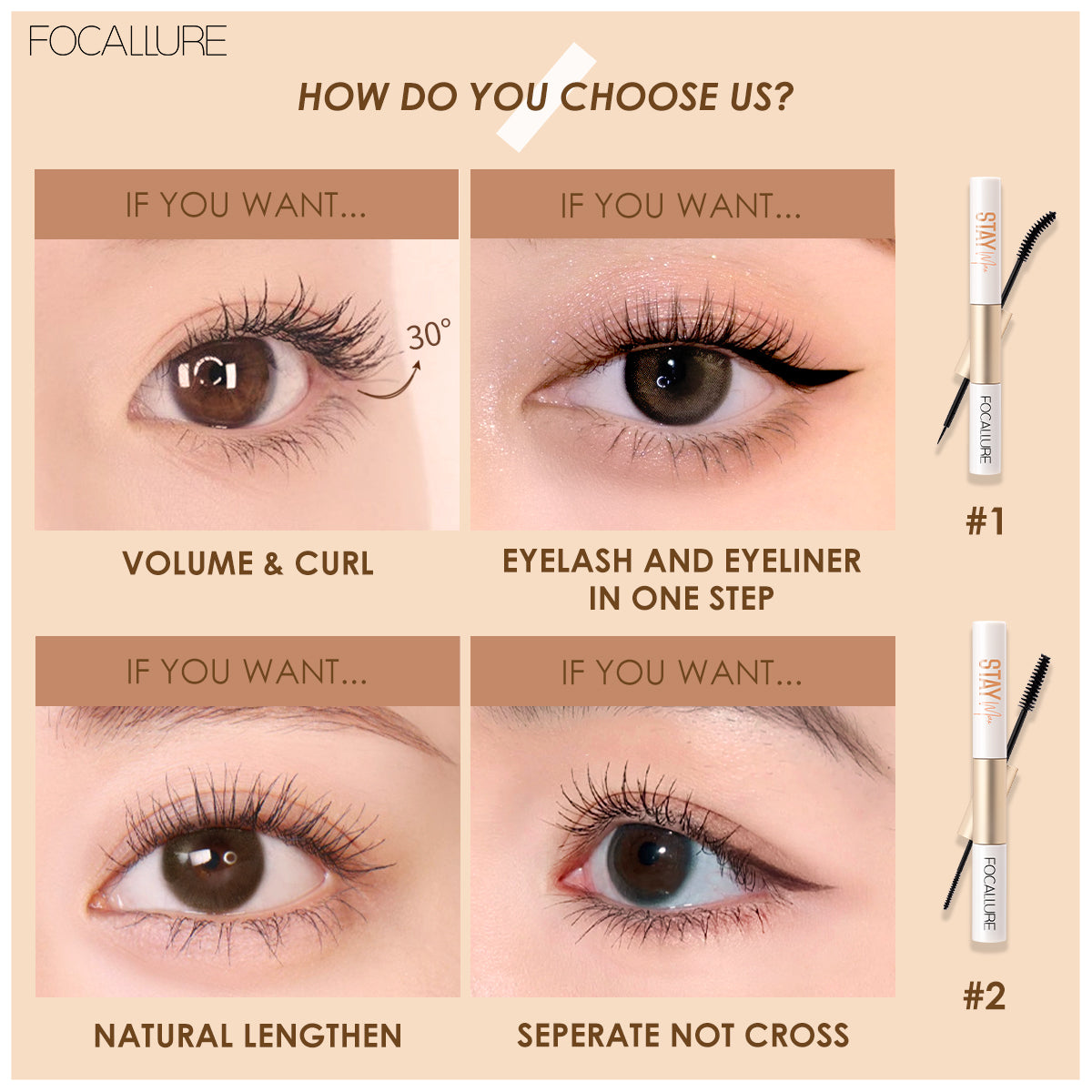 Focallure Waterproof Mascara & Eyeliner 2In1 FA160 #1