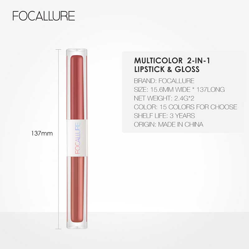 FOCALLURE MULTICOLOR 2-IN-1 LIPSTICK & LIP GLOSS FA327 W02#