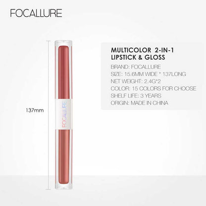 FOCALLURE MULTICOLOR 2-IN-1 LIPSTICK & LIP GLOSS FA327 W02#