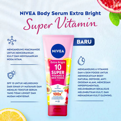 NIVEA Extra Bright Body Serum 10 Super Vitamin & Skin Food | 180 ml