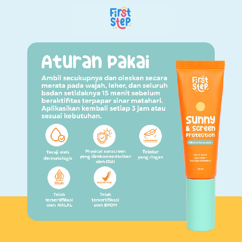 First Step Sunny & Screen Protection SPF 50 - Physical Sunscreen Bayi & Anak  | 30ml