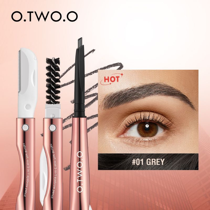 O.TWO.O Natural Soft Mist 3-in-1 Eyebrow Pencil 01 Grey