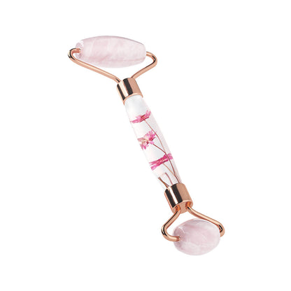 Jacquelle Two Sided Rose Quartz Face Roller Massager - Jade Roller 2In1 Untuk Wajah