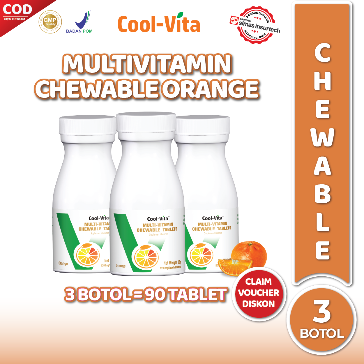 Coolvita Multivitamin Chewable 30 Tablets- 3 box | 3 x 36g