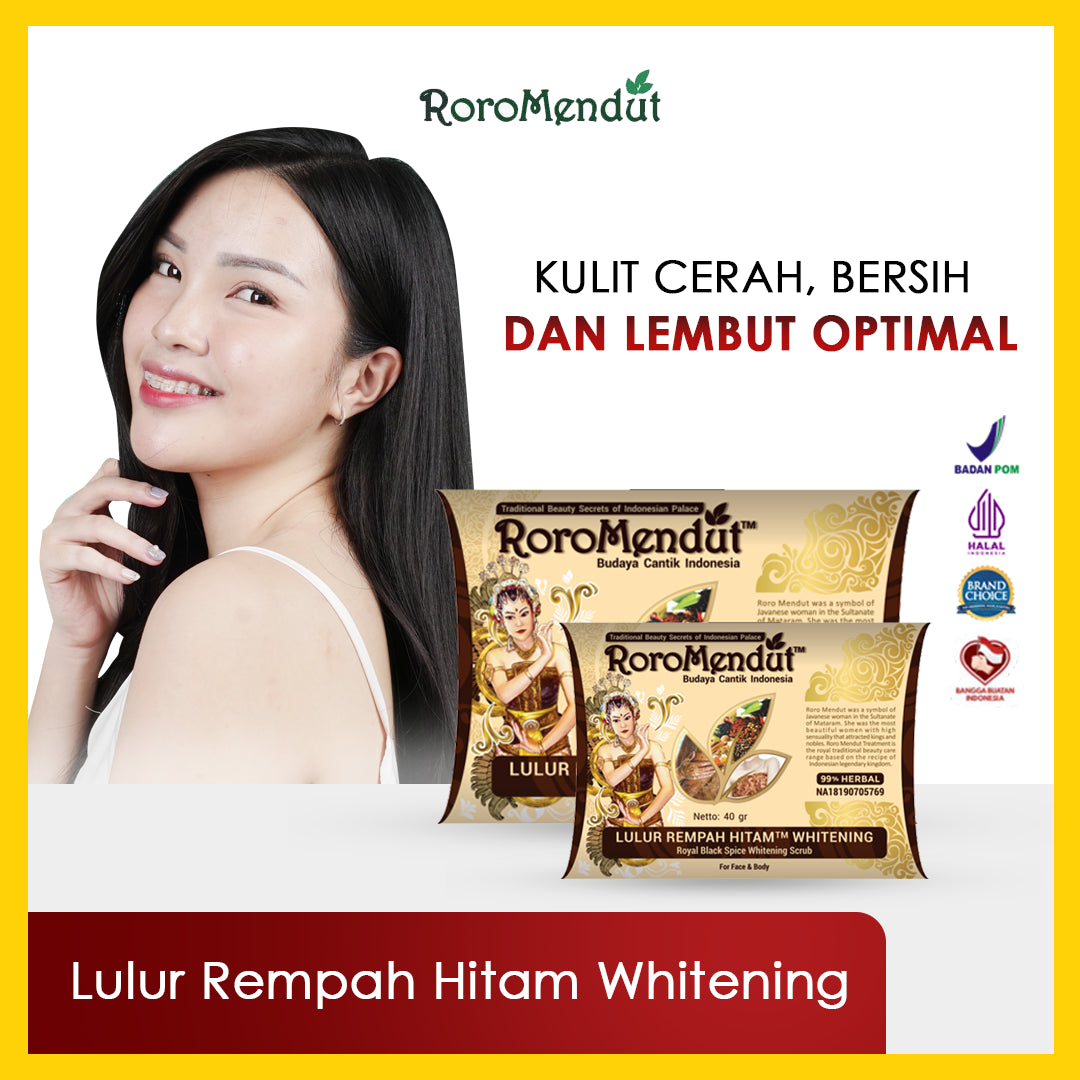 Roro Mendut Lulur Rempah Hitam Whitening Scrub Peeling Komedo Pemutih Kulit Wajah Badan | 40 g