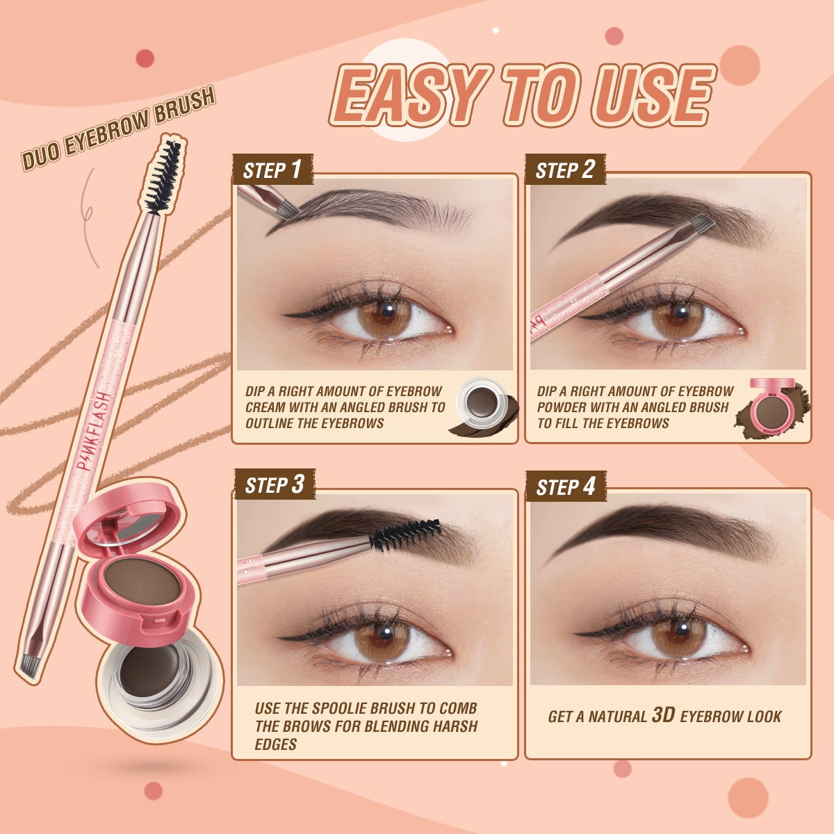 Pinkflash Duo Effect Eyebrow Kit PF-E22 #1 Dark Brown Grey