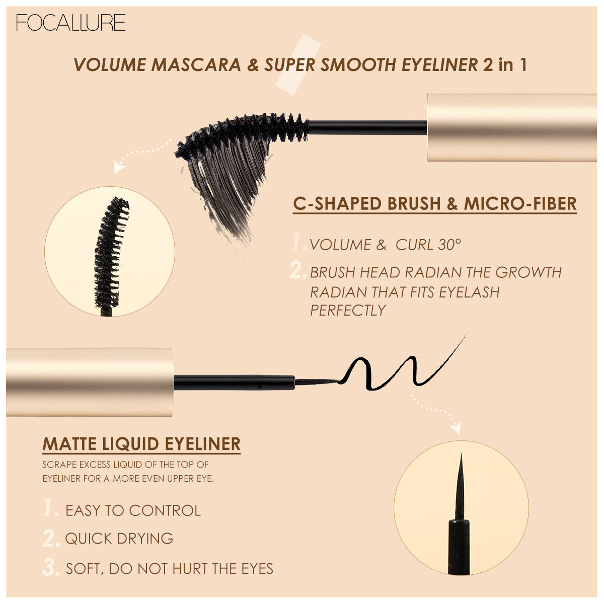 Focallure Waterproof Mascara & Eyeliner 2In1 FA160 #1